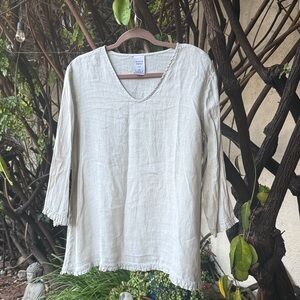 Natural V-Neck Linen Blouse